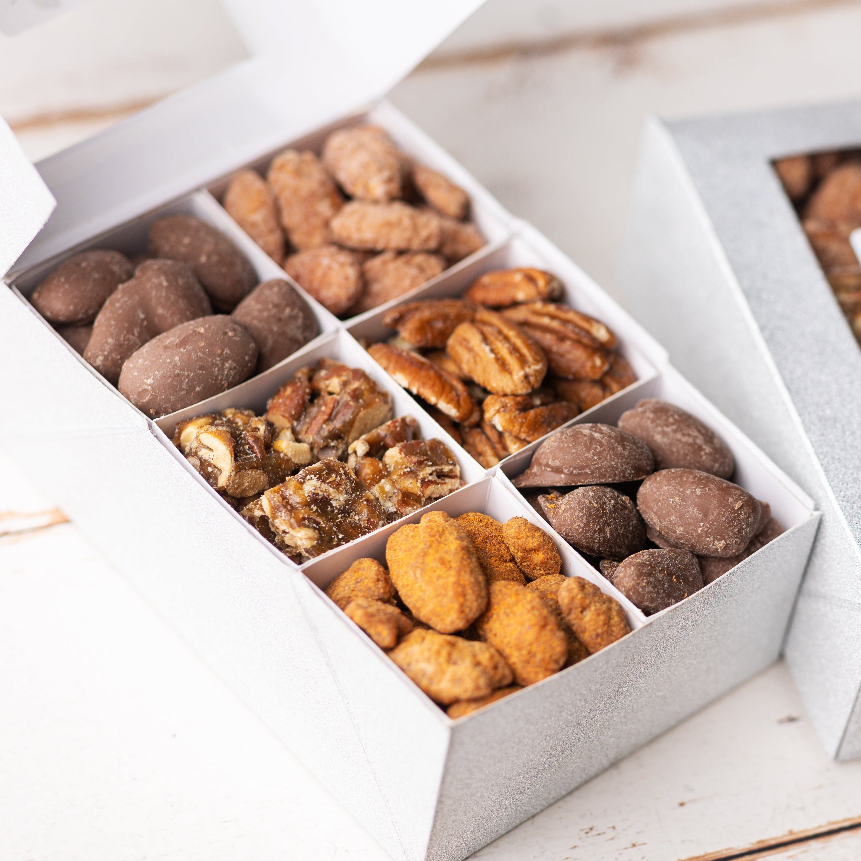 6 Section Pecan Candy Sampler Box